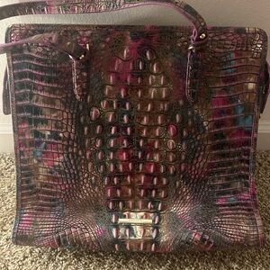 Brahmin Pink and Brown Crocodile-Embossed Tote